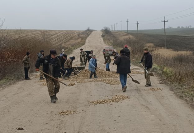 На Зборівщині селяни власноруч залатали дорогу (фото)