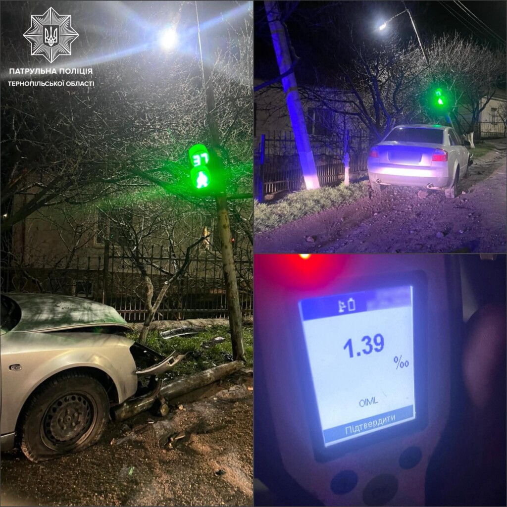У Тернополі п’яний водій “Ауді” в’їхав у світлофор